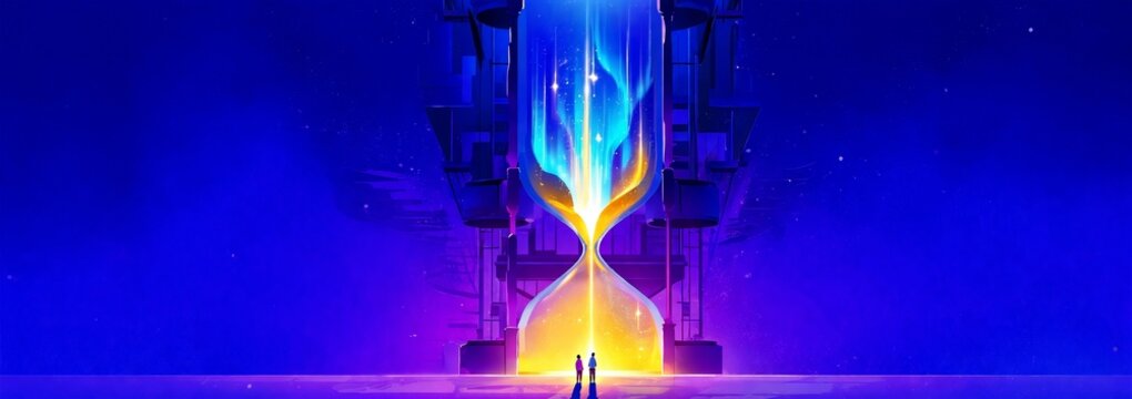Tiny Figures In Front Of Giant Magical Hourglass