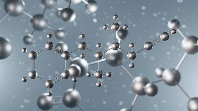 selegiline molecular structure, 3d model molecule, monoamine oxidase inhibitor structural chemical formula view from a microscope