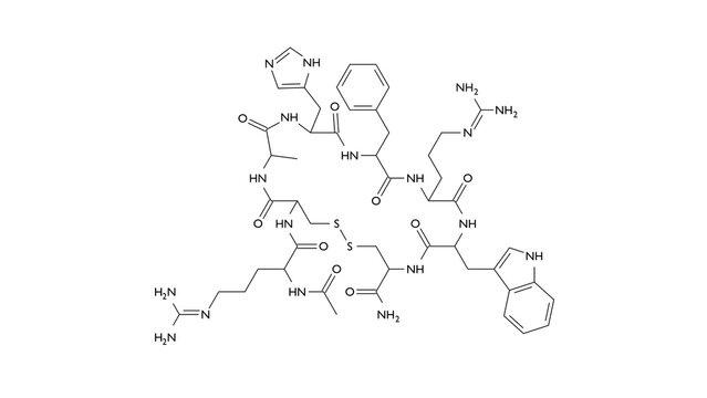 setmelanotide molecule, structural chemical formula, ball-and-stick model, isolated image antiobesity agent