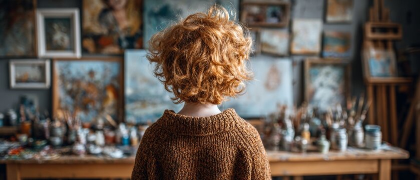 A red-haired artist contemplates his paintings in his studio, providing a creative backdrop for discussions on art, inspiration and self-expression.