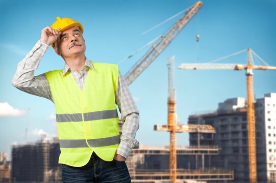 Cranes with construction apartment building