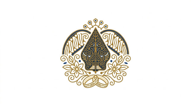 Ornate Wayang Kulit Shadow Puppet Emblem with Floral Accents.