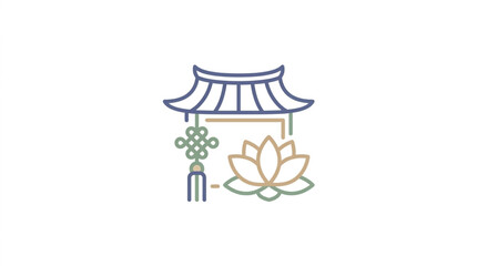 Fototapeta premium Traditional Asian Pagoda Roof with Lotus Flower and Knot.