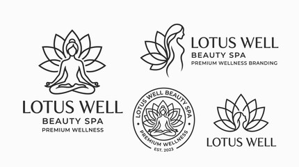 Naklejka premium Lotus flower spa wellness logo icons.