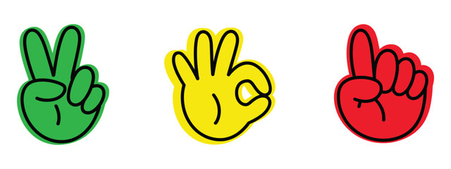 Fototapeta premium Hand Drawn Doodle Style Vector Illustrations Featuring Mascot Hands, Character Gestures, and Positive Vibe Sticker Designs