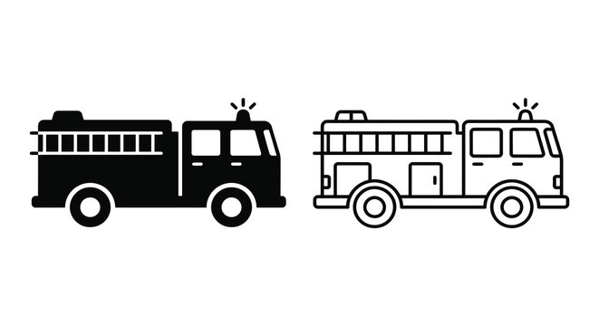 Fire Engine Line Art Icons On White Background