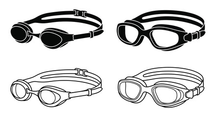 Swimming Goggles Line Art Four Views On White Background © Sundorbon