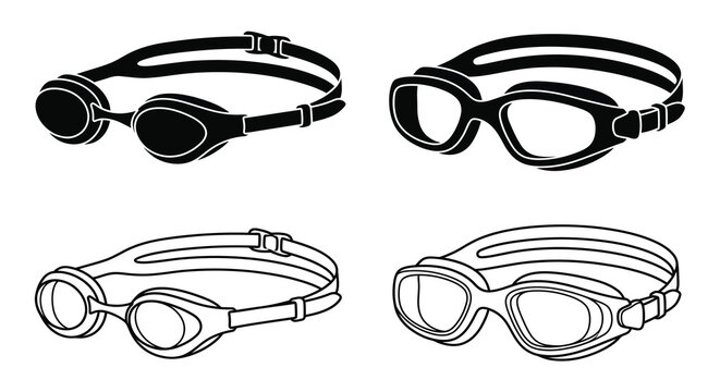 Swimming Goggles Line Art Four Views On White Background