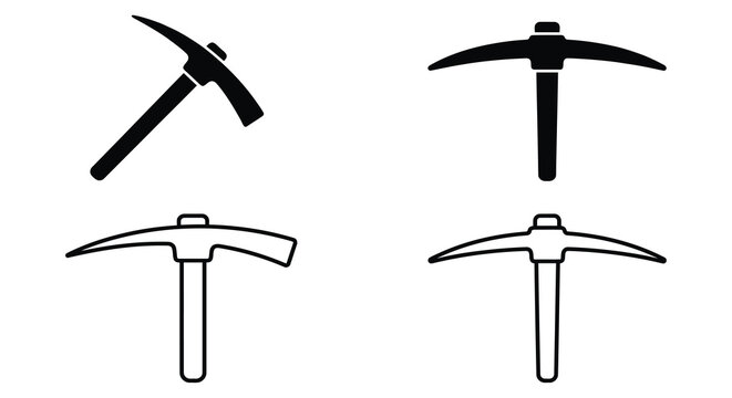 Pickaxes And Mattocks Black Silhouette On White Background