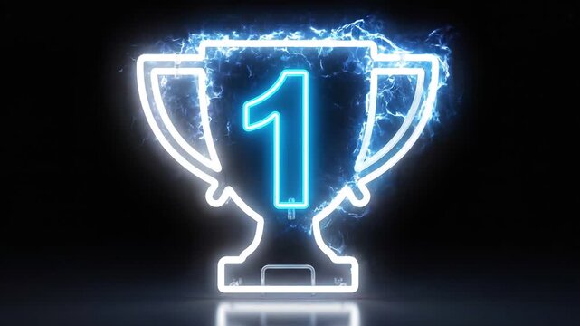 Modern Neon Award Trophy with Cyan Number One
