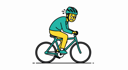 Naklejka premium Cheerful cyclist riding green bicycle with safety helmet and gear.