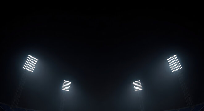 Bright stadium lights illuminating upwards against a transparent background