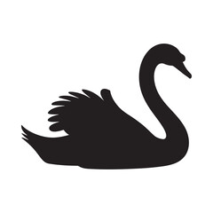 Fototapeta premium Swan Silhouette Against White Background Minimalist Black Shape