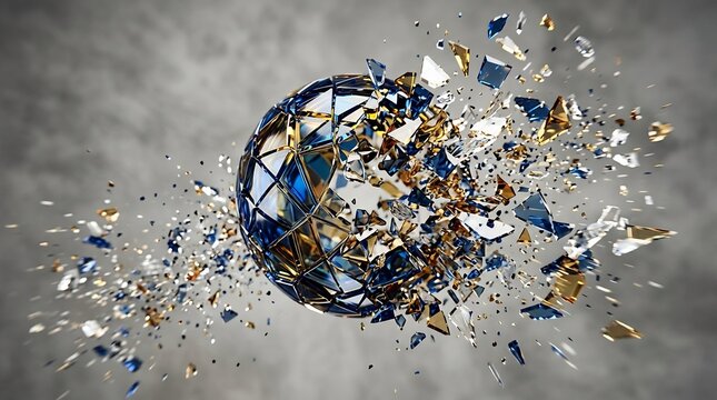 Abstract Globe Exploding into Shards of Light and Color.