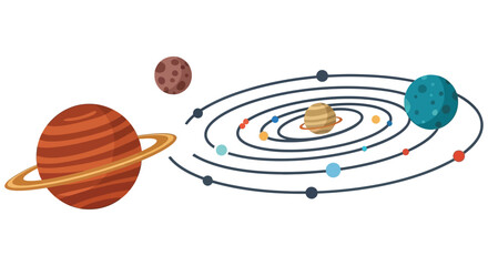 A colorful illustration depicting planets orbiting a central star © JOHIRUL_STUDIO
