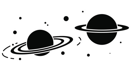 Two planets with rings and scattered stars in a black space © JOHIRUL_STUDIO
