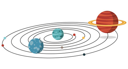 A simplified illustration of a solar system with planets orbiting a sun © JOHIRUL_STUDIO