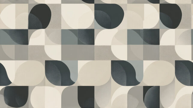 Seamless geometric abstract pattern with rounded shapes in neutral tones