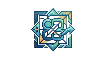 Obraz premium Abstract geometric symbol with blue and gold colors.
