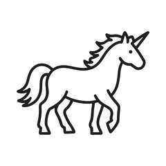Fototapeta premium Unicorn Line Drawing Black Silhouette On White Background