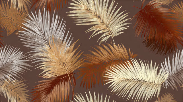 Seamless tropical palm leaf pattern in warm earthy tones