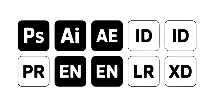 Adobe Creative Cloud App Icons Set with Photoshop, Illustrator, After Effects, Indesign, Dreamweaver and Xd Logos