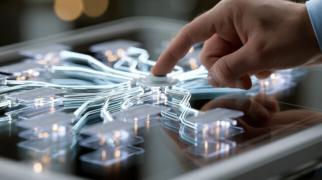 Finger touch control panel futuristic interface technology automation digital dashboard network control ai system