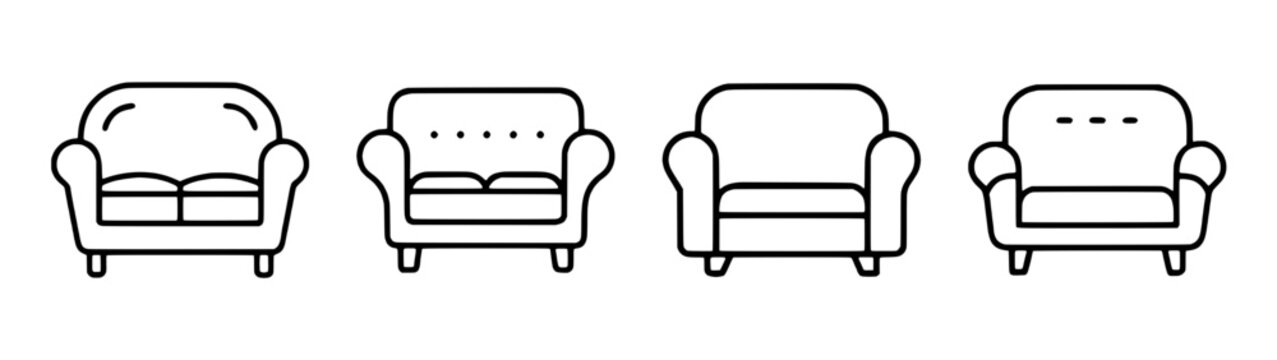 Armchair Set with Four Different Designs and Patterns Featuring Furniture, Living Room, Couch with Design and Pattern Elements for Modern, Vintage
