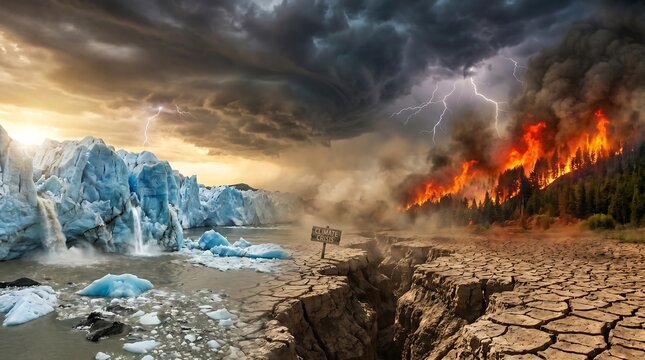 Environmental imbalance concept illustrating climate crisis and global warming.