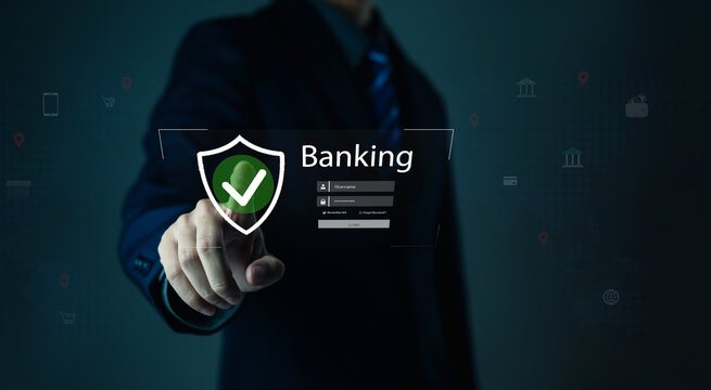 Person using smartphone and laptop with online banking interface, symbolizing mobile banking, fintech innovation, secure digital finance, e-payment, money transfer, account management, and financial.