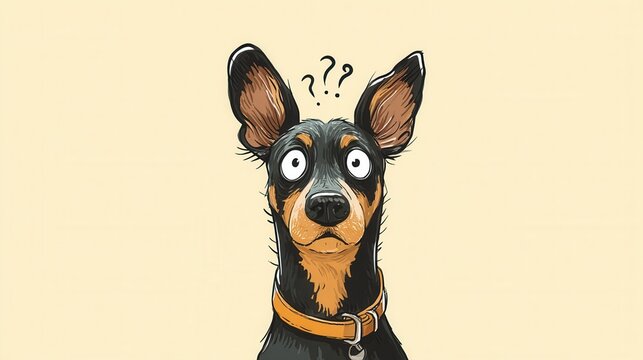 Cute confused dog with question marks illustration funny pet character portrait isolated design