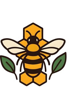 Modern bee illustration with hexagon structure and leaf details, suitable for sustainable brands and Cricut crafts.
