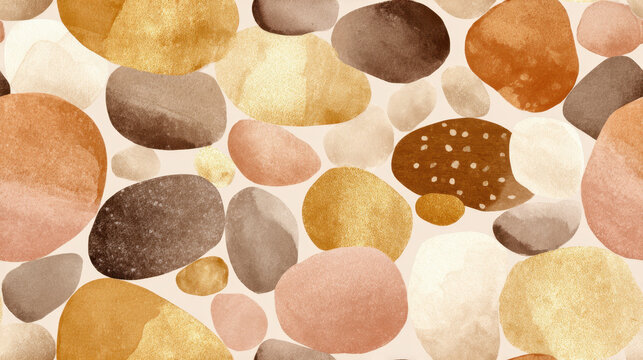 Seamless watercolor pebble pattern in gold brown and blush tones for elegant natural backgrounds and decorative surface designs