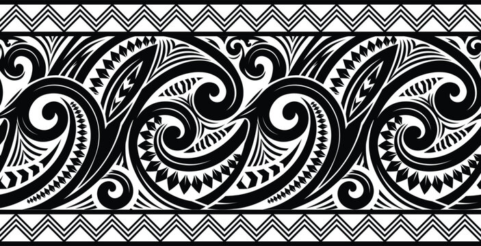 Hawaiian Samoan Tattoo Style Abstract Wave Border Vector Design