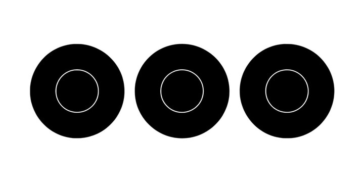 Button Round Ui Icons Set with Thin White Rings on Black Circles for Interface Design and Apps Featuring Ui Icon, Web Icon, App Icon with Circular