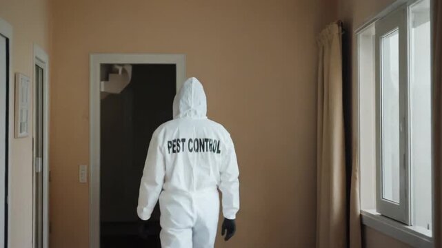 Pest control worker wearing a PPE suit.
