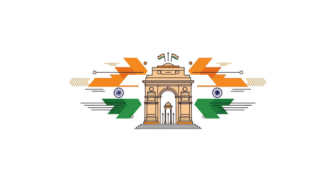 Illustration of India Gate with Indian Flag Colors.