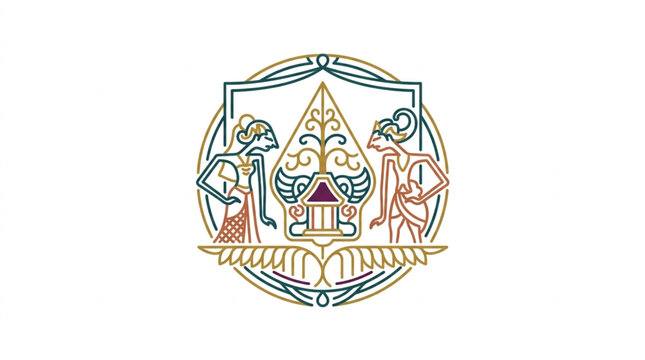Traditional Indonesian Wayang Kulit Puppet Emblem Design.