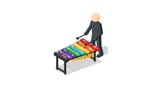 Person playing colorful xylophone musical instrument isometric style.