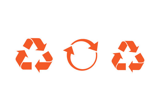 Recycling symbol set with three arrows in orange color