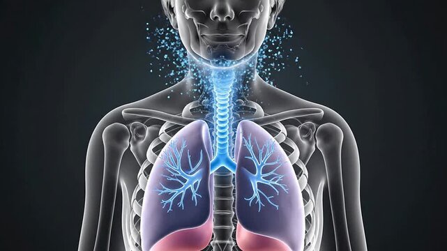 Detailed Anatomical Illustration of Human Lungs and Trachea in Medical Style for Health Education and Respiratory System Visualizations