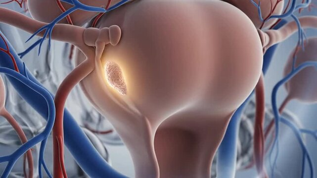 Detailed Anatomical Illustration of Human Reproductive and Urinary Systems with Veins and Arteries for Medical Education and Health Promotion