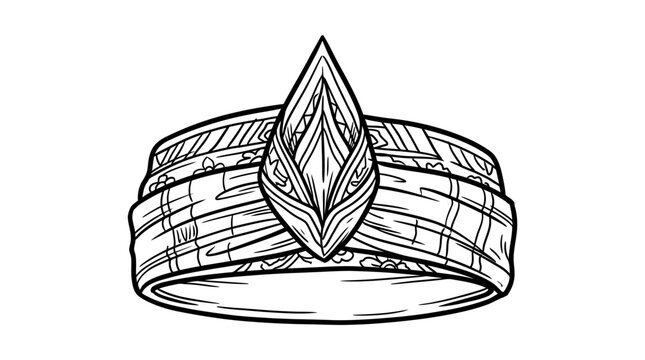 Detailed Line Art Illustration of a Traditional Malay Tanjak Headgear.