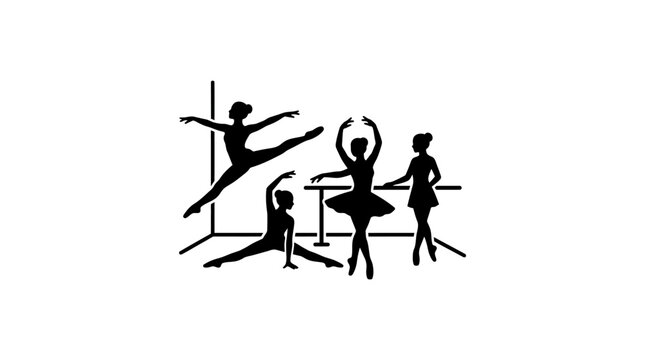Silhouette of ballet dancers in studio.