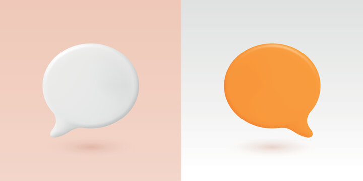 Vector 3d Chat Bubbles in Orange and White. Speech Balloon Icons. Messaging and Online Communication Concept. Social Media Dialogue Symbols. Customer Support Chat