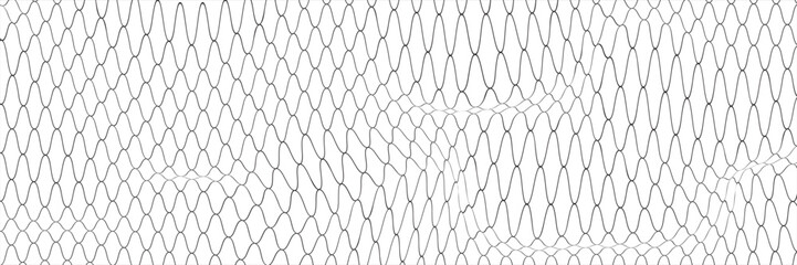 Fishing or soccer net. Repeated hexagon pattern. Black wired mesh texture isolated on white background. Metallic or fabric fence, cage or lattice structure. Vector graphic Illustration. © nong