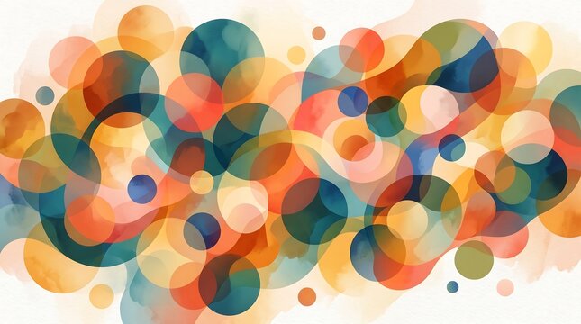 A warm and inclusive abstract background representing community, diversity, and human connection, overlapping soft translucent circles and organic shapes in a rich multicultural color palette