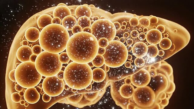 Detailed Human Liver Illustration Highlighting Fat Accumulation For Medical Education And Health Awareness Related To Fatty Liver Disease