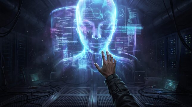 Futuristic concept showing imbalance between humanity and artificial intelligence.