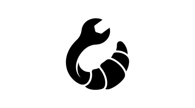 Wrench and Croissant Silhouette Logo Design Concept for Bakery Repair Services.